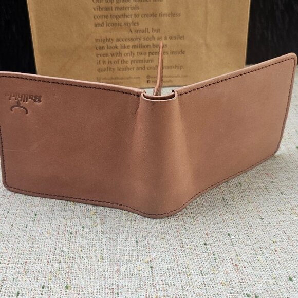Wallet Cardholder Handmade Billfold Tan Genuine Leather Bi fold Purse New in box - Picture 9 of 13
